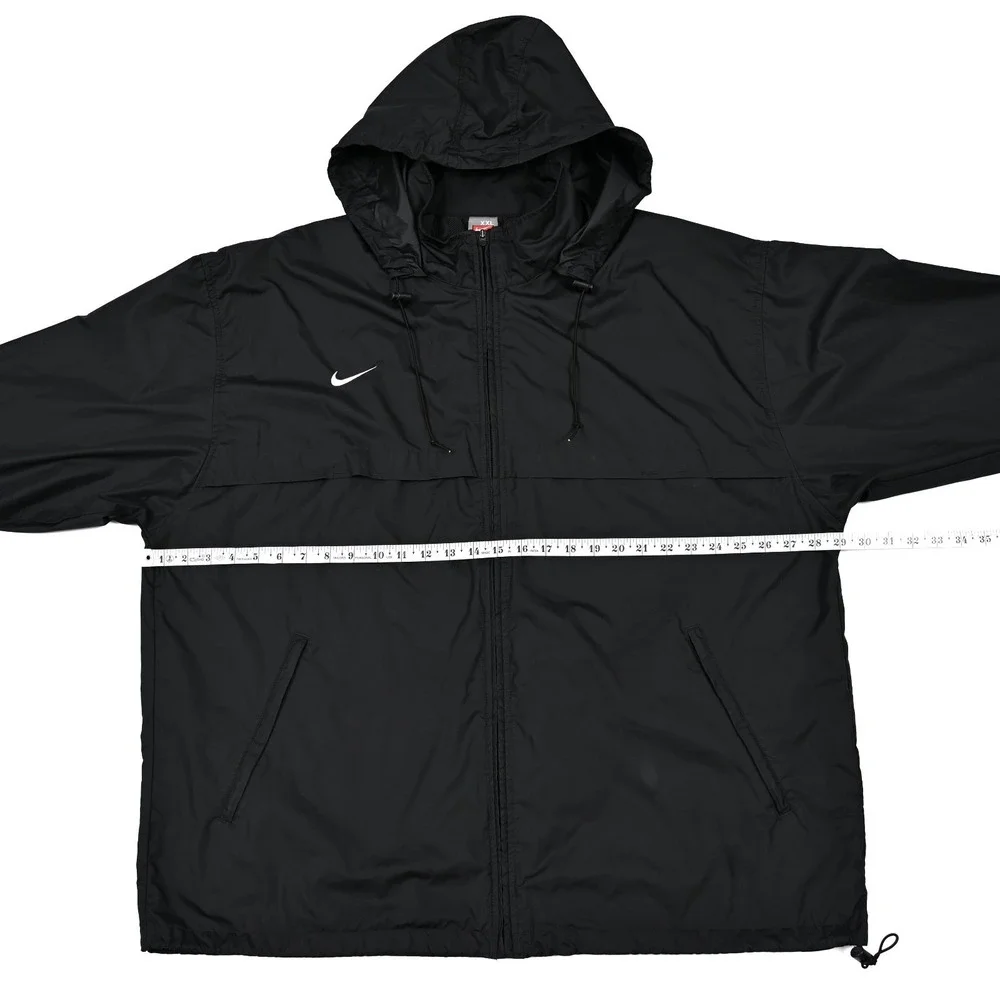 Nike Vintage Fit Storm Windbreaker Jacket Mens 2XL Black Hooded Full Zip Vented